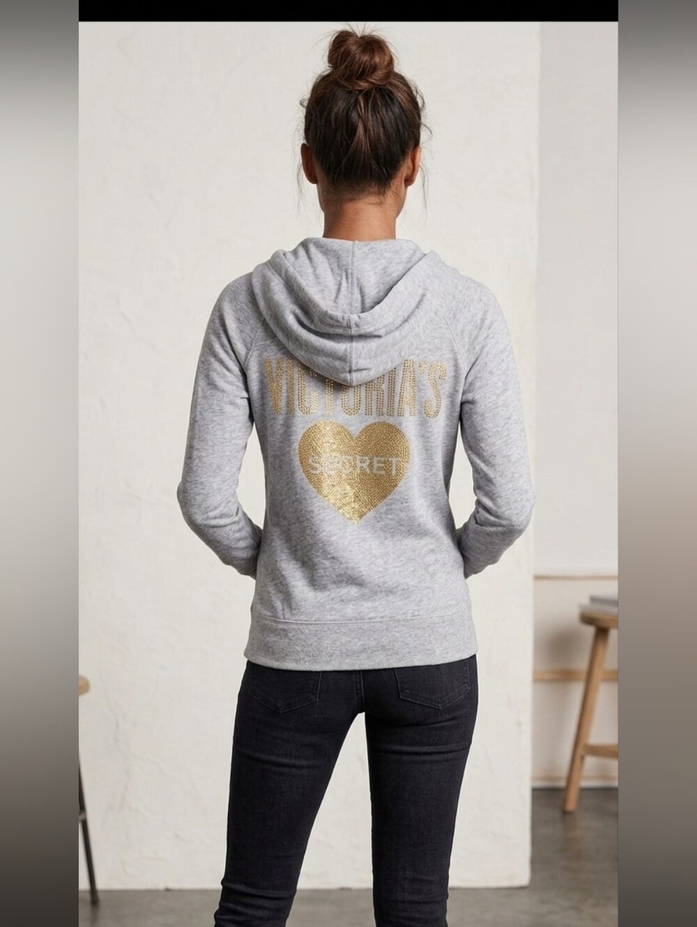 VICTORIA’S SECRET  light grey bling hoodie zip up sweater